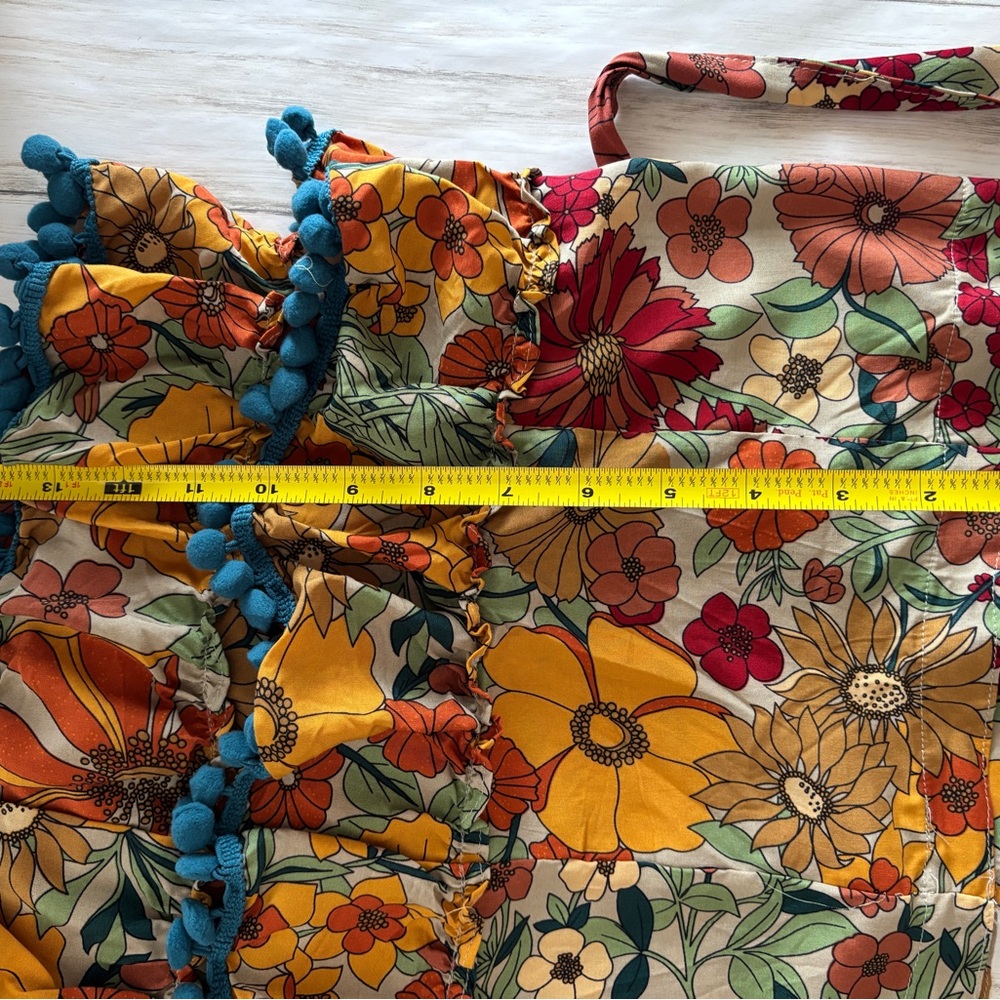 Natural Life Floral Boho Tote Bag Pom Pom Trim Colorful Hippie Purse - Picture 6 of 6